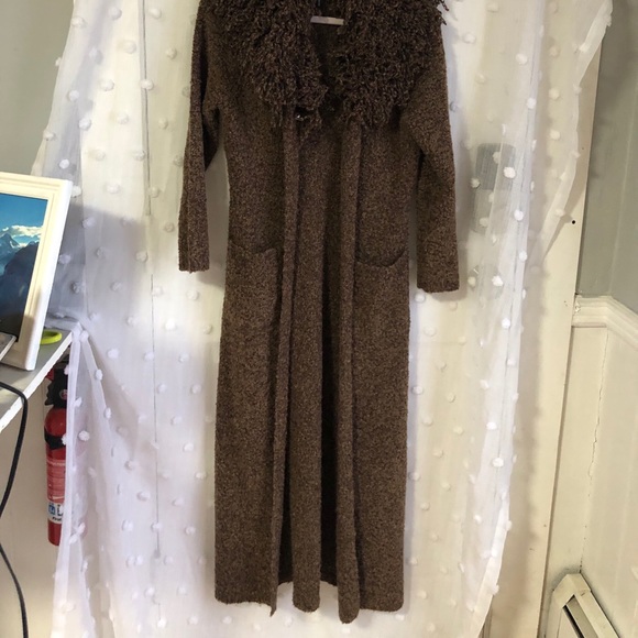 Duster Brown Knit Wool Removable Collar Detailing - Picture 4 of 15